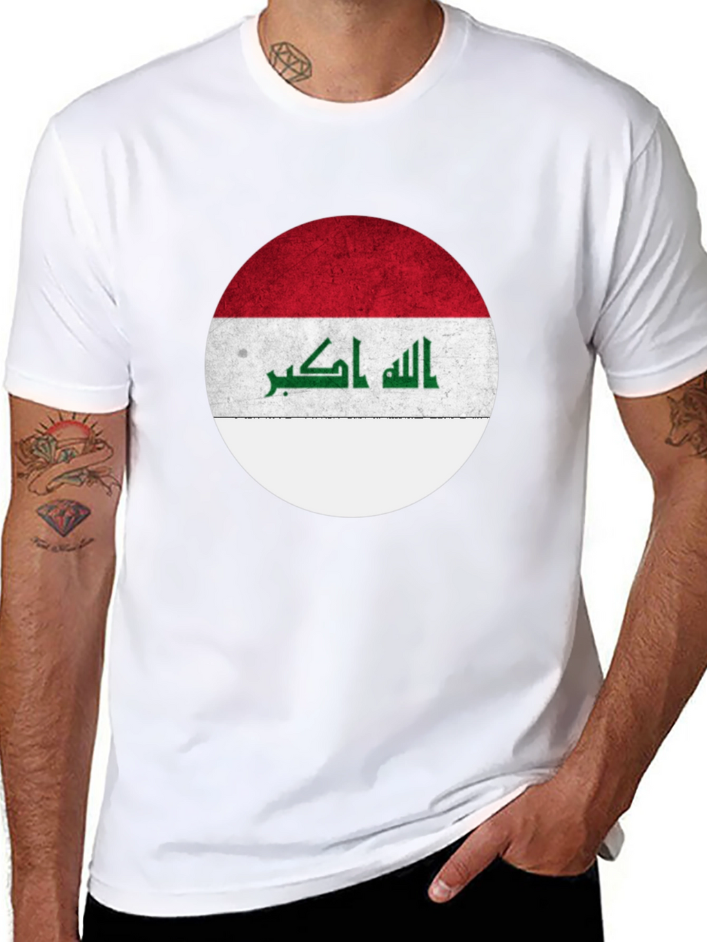 Iraq Flag Circle Graphic T-Shirt - Black