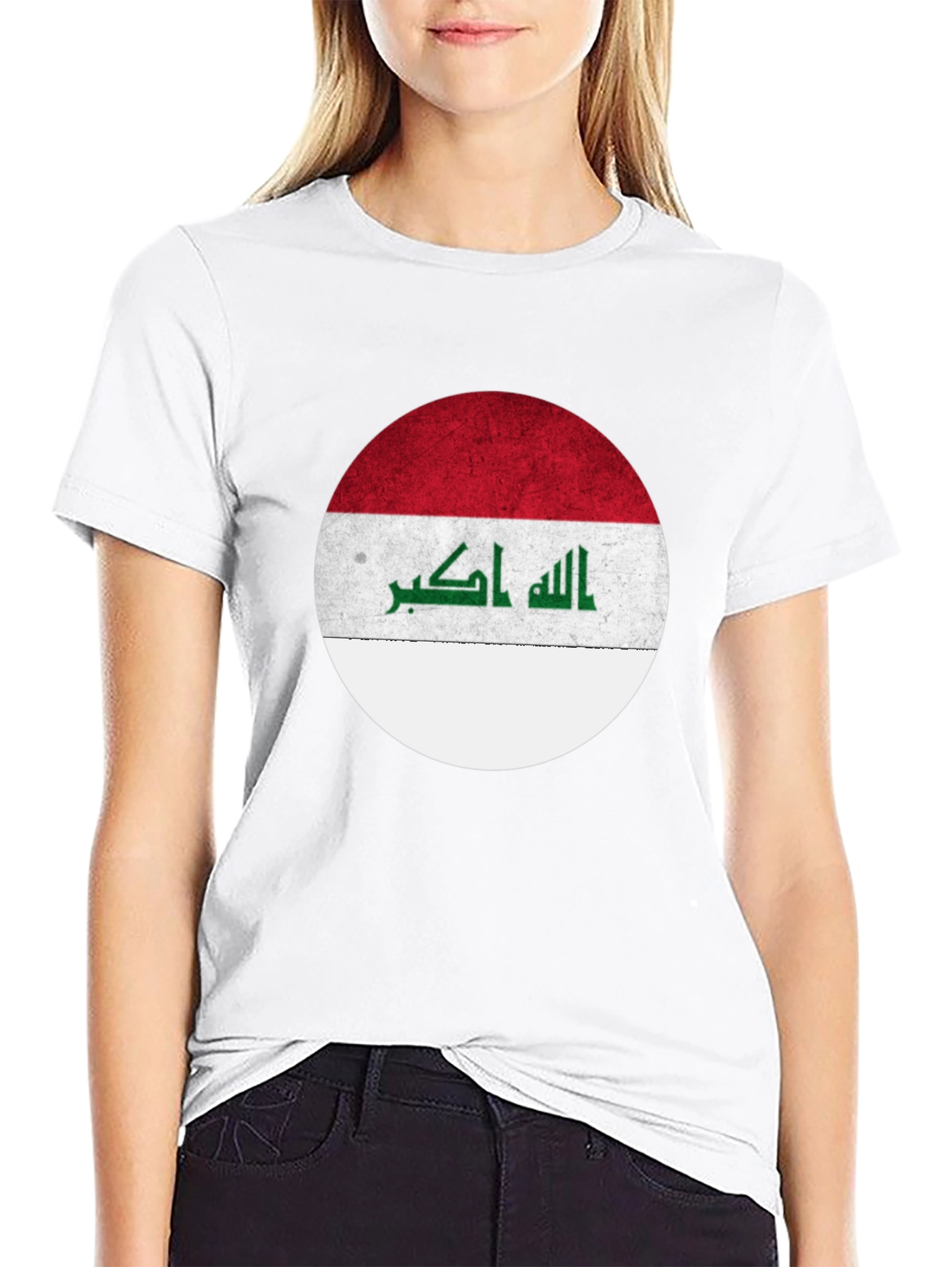 Iraq Flag Circle Graphic T-Shirt - Black