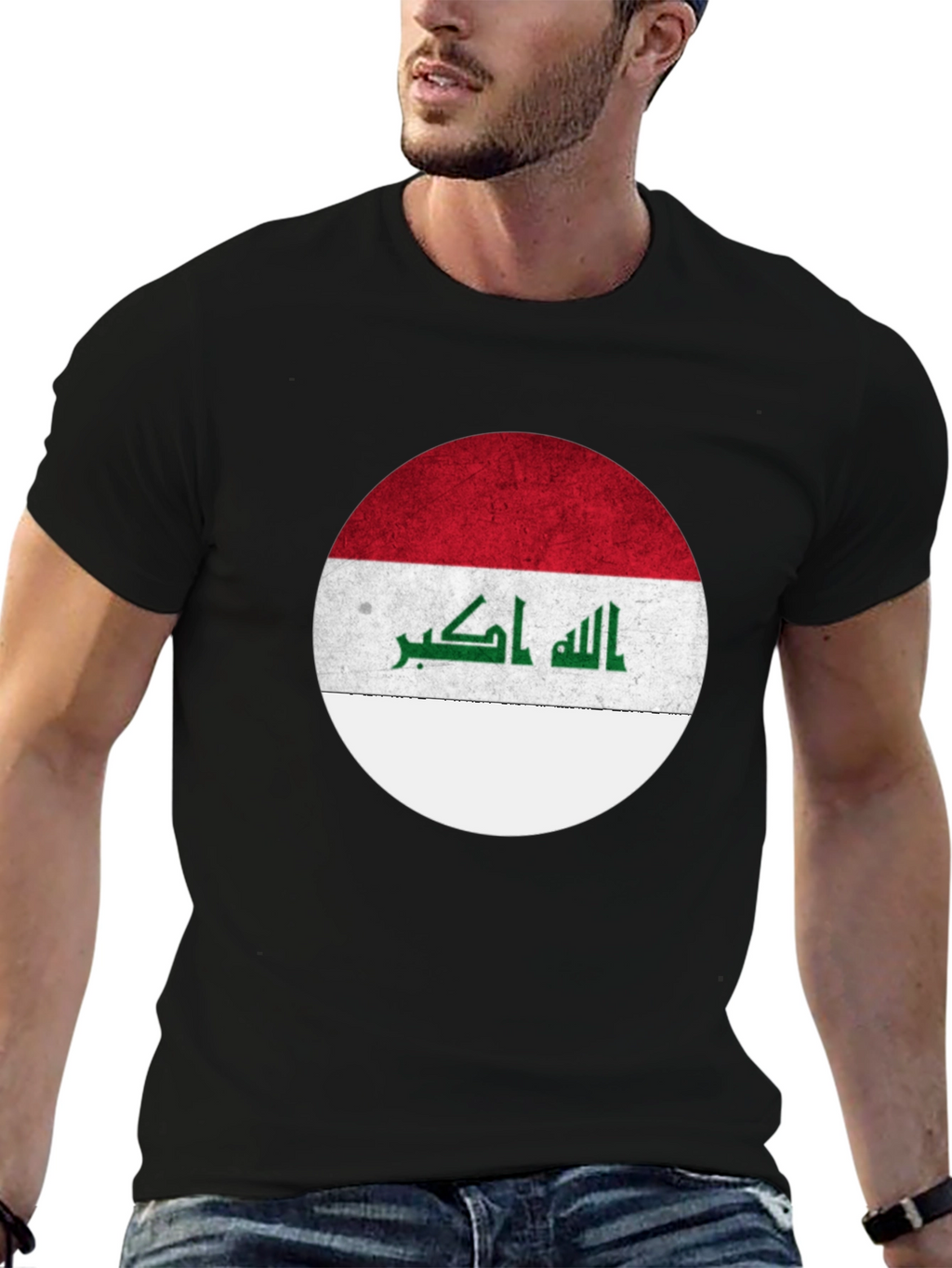 Iraq Flag Circle Graphic T-Shirt - Black