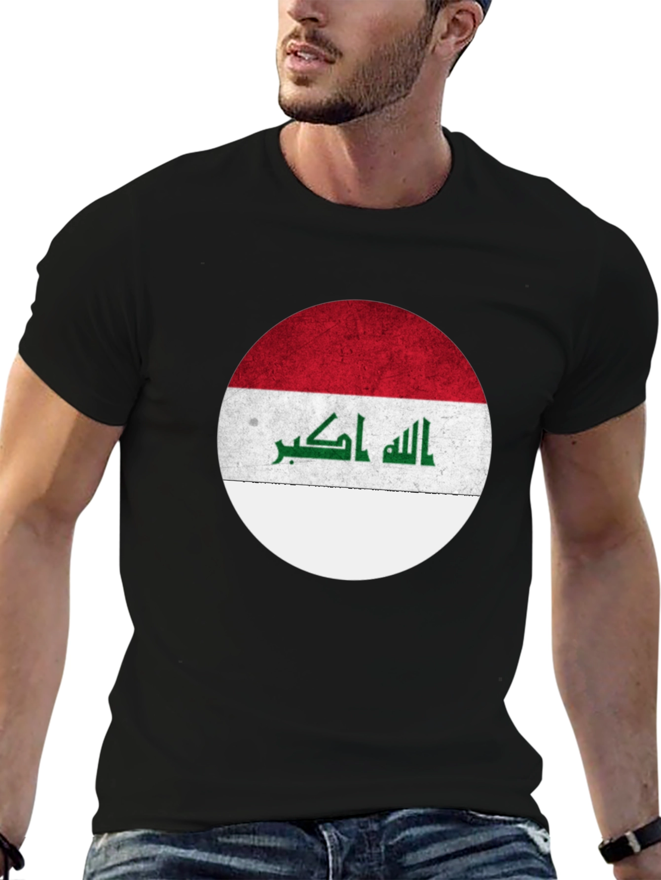Iraq Flag Circle Graphic T-Shirt - Black