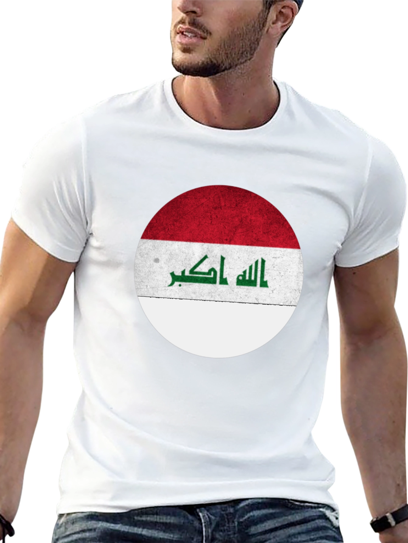 Iraq Flag Circle Graphic T-Shirt - Black