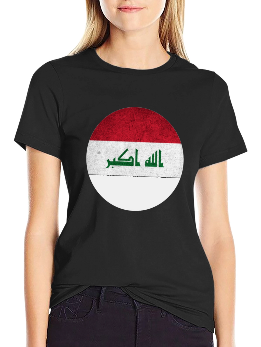 Iraq Flag Circle Graphic T-Shirt - Black