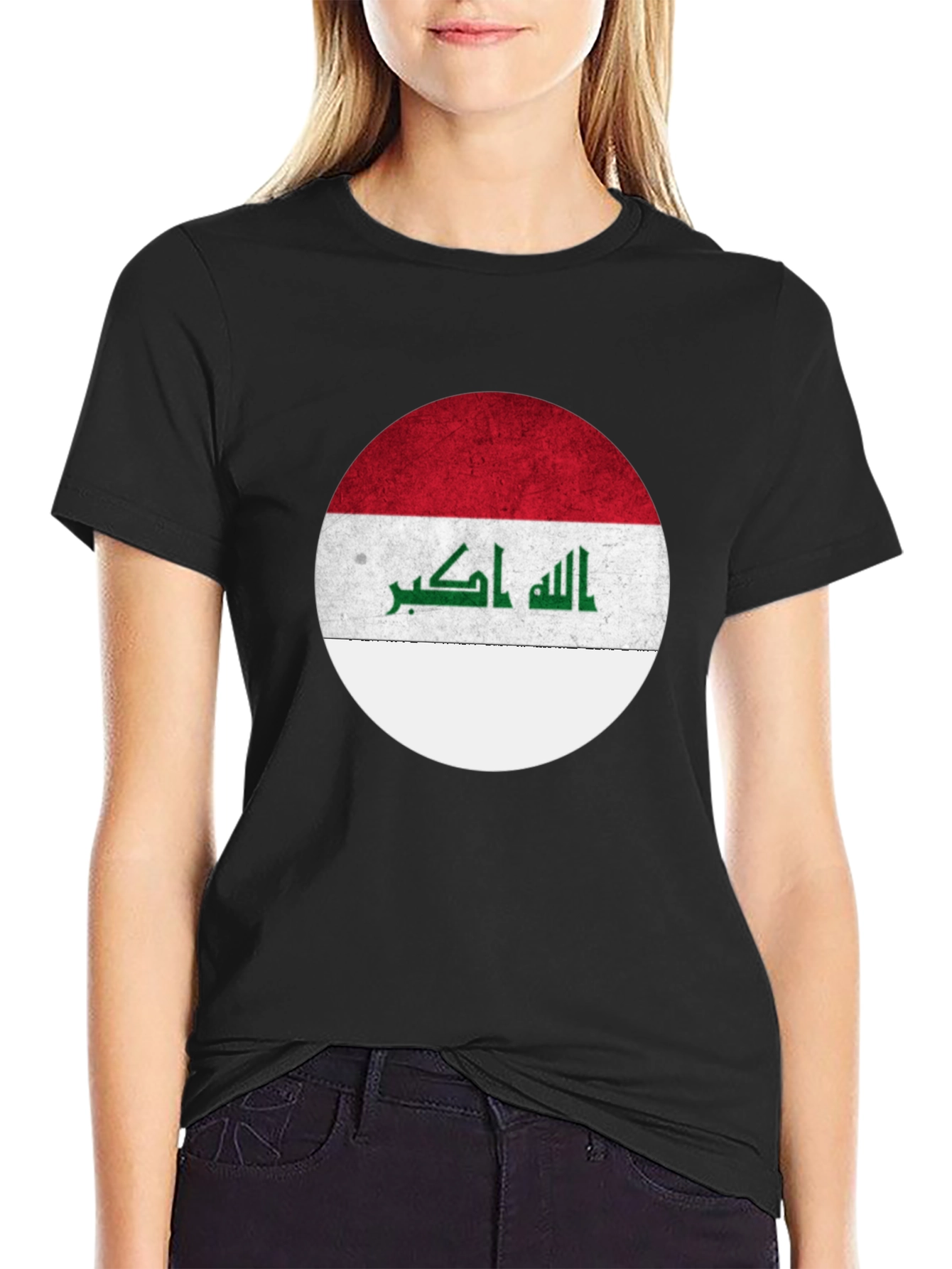 Iraq Flag Circle Graphic T-Shirt - Black