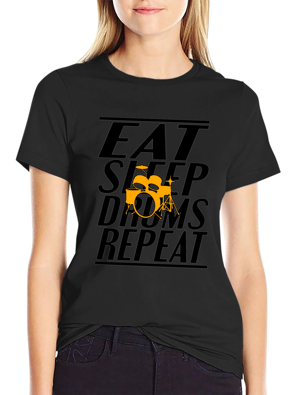 Eat Sleep Drums Repeat Black T-Shirt