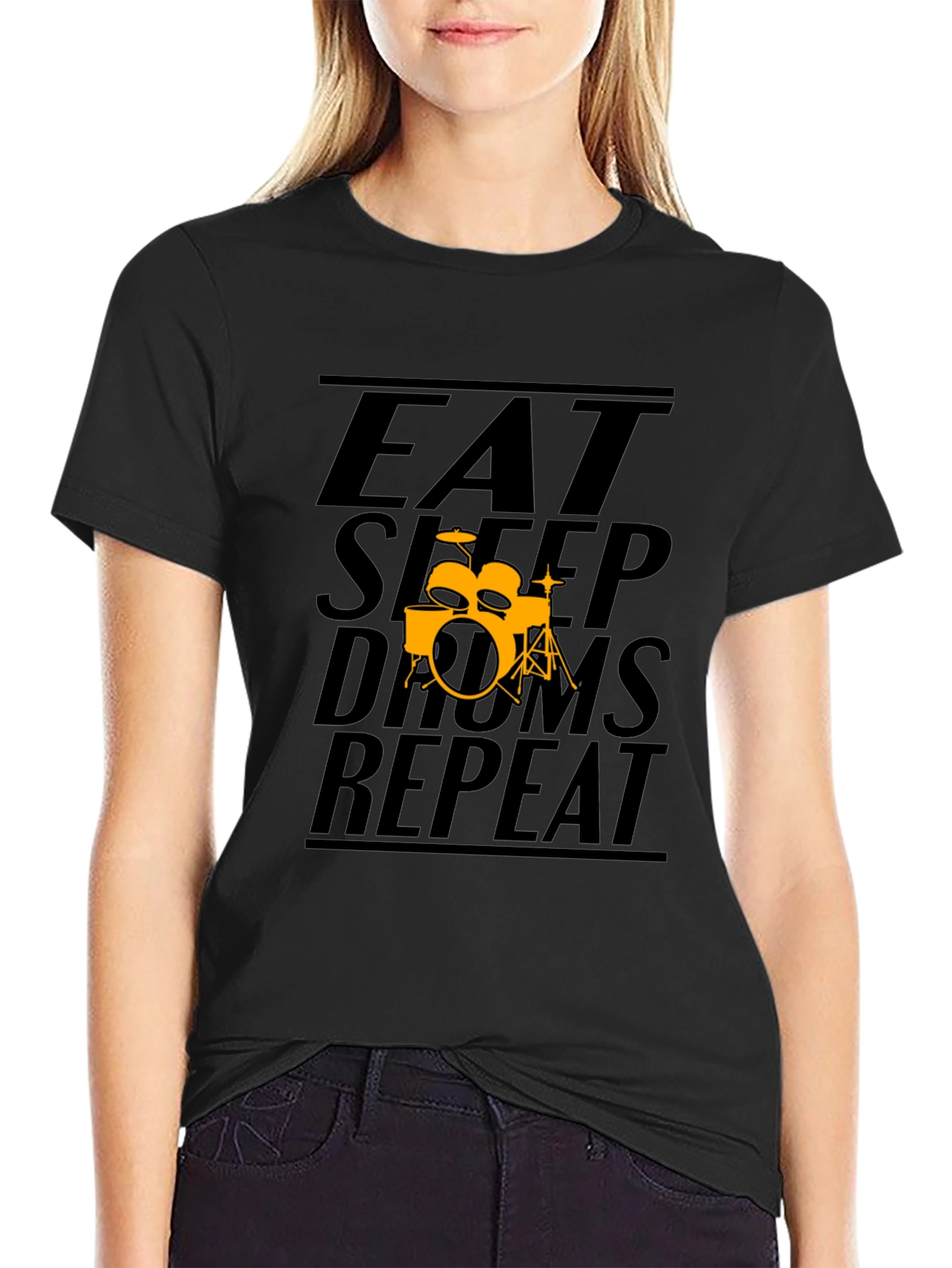 Eat Sleep Drums Repeat Black T-Shirt