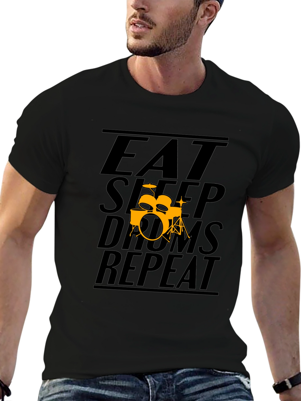 Eat Sleep Drums Repeat Black T-Shirt