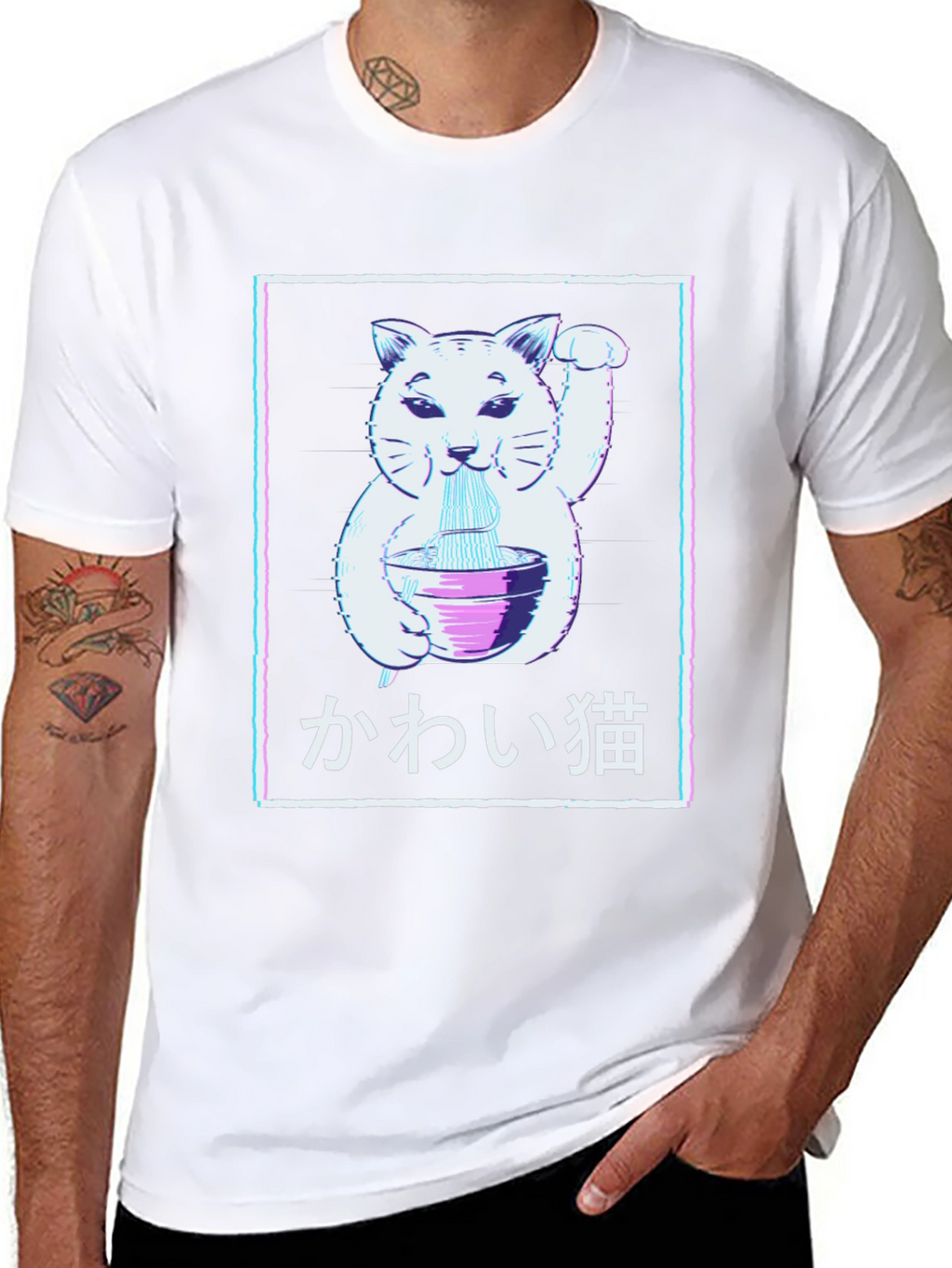 Kawaii Cat Ramen T-Shirt - Lucky Cat Noodle Tee