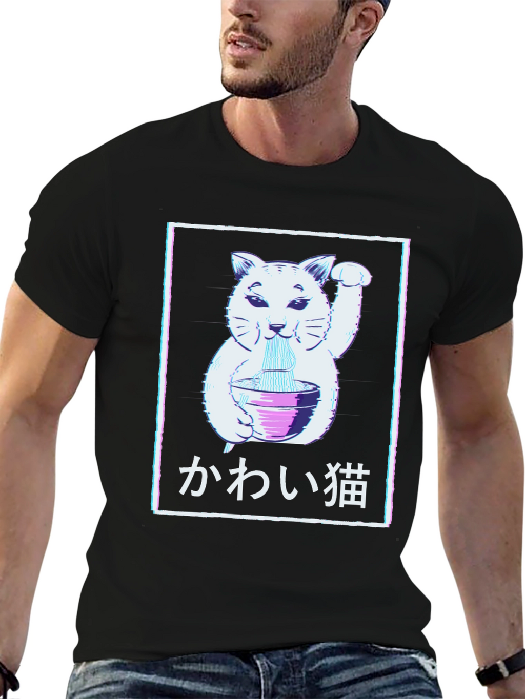 Kawaii Cat Ramen T-Shirt - Lucky Cat Noodle Tee