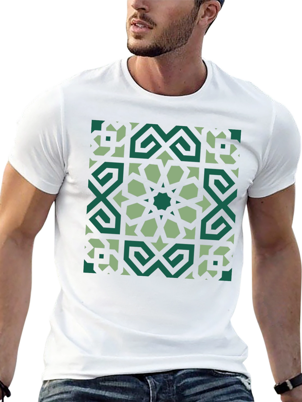 Geometric Pattern Graphic Tee - Black
