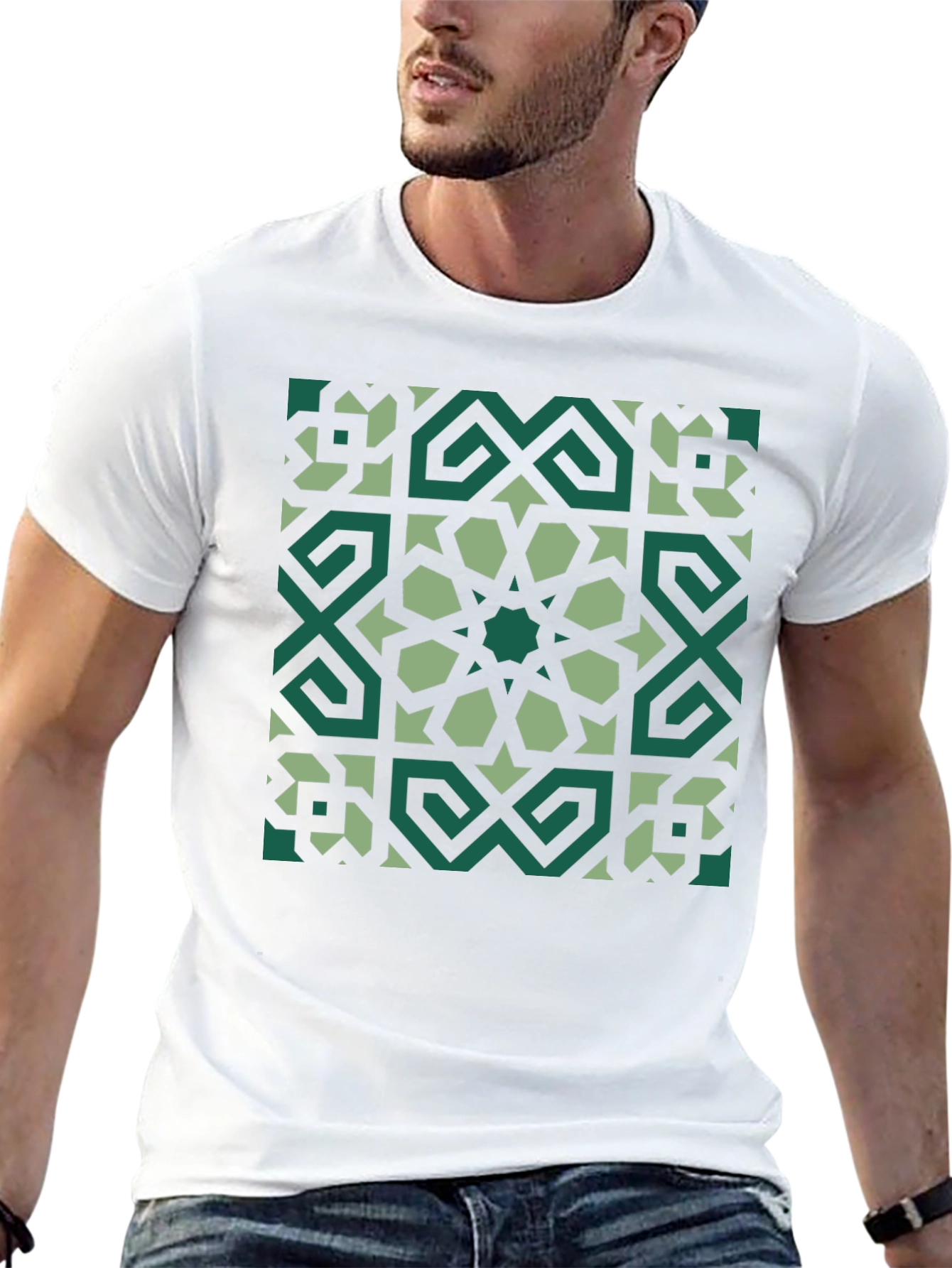 Geometric Pattern Graphic Tee - Black