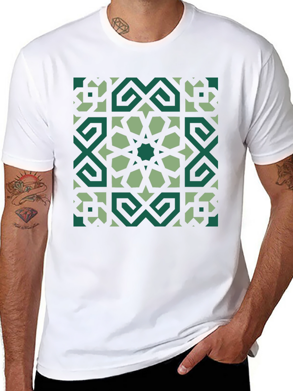 Geometric Pattern Graphic Tee - Black