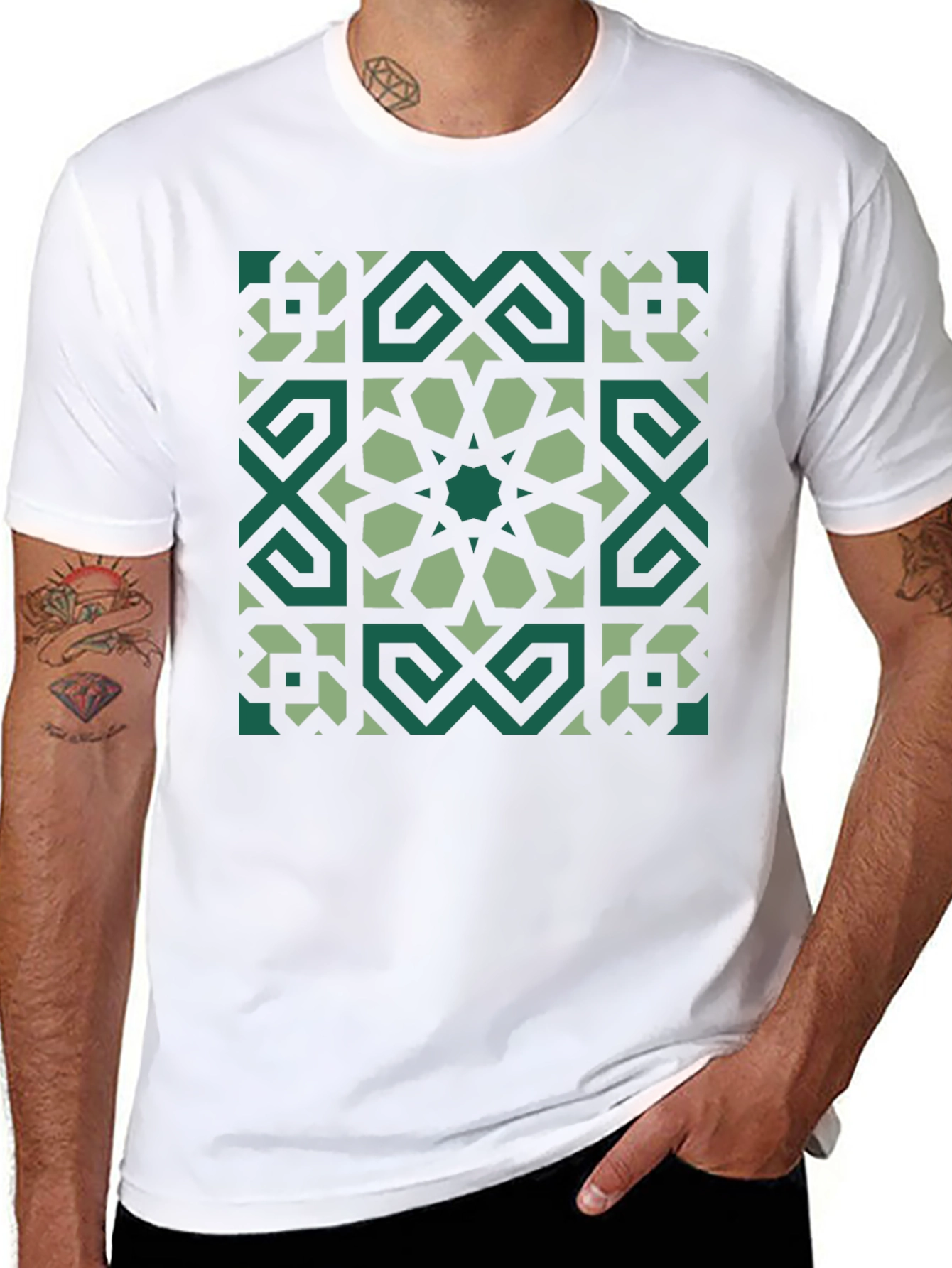 Geometric Pattern Graphic Tee - Black