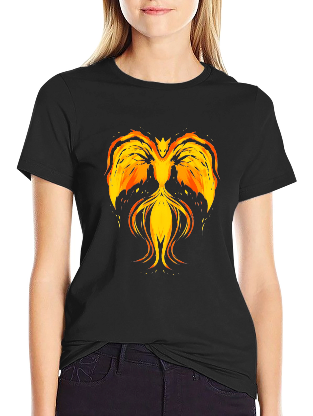 Fiery Phoenix Graphic T-Shirt - Black