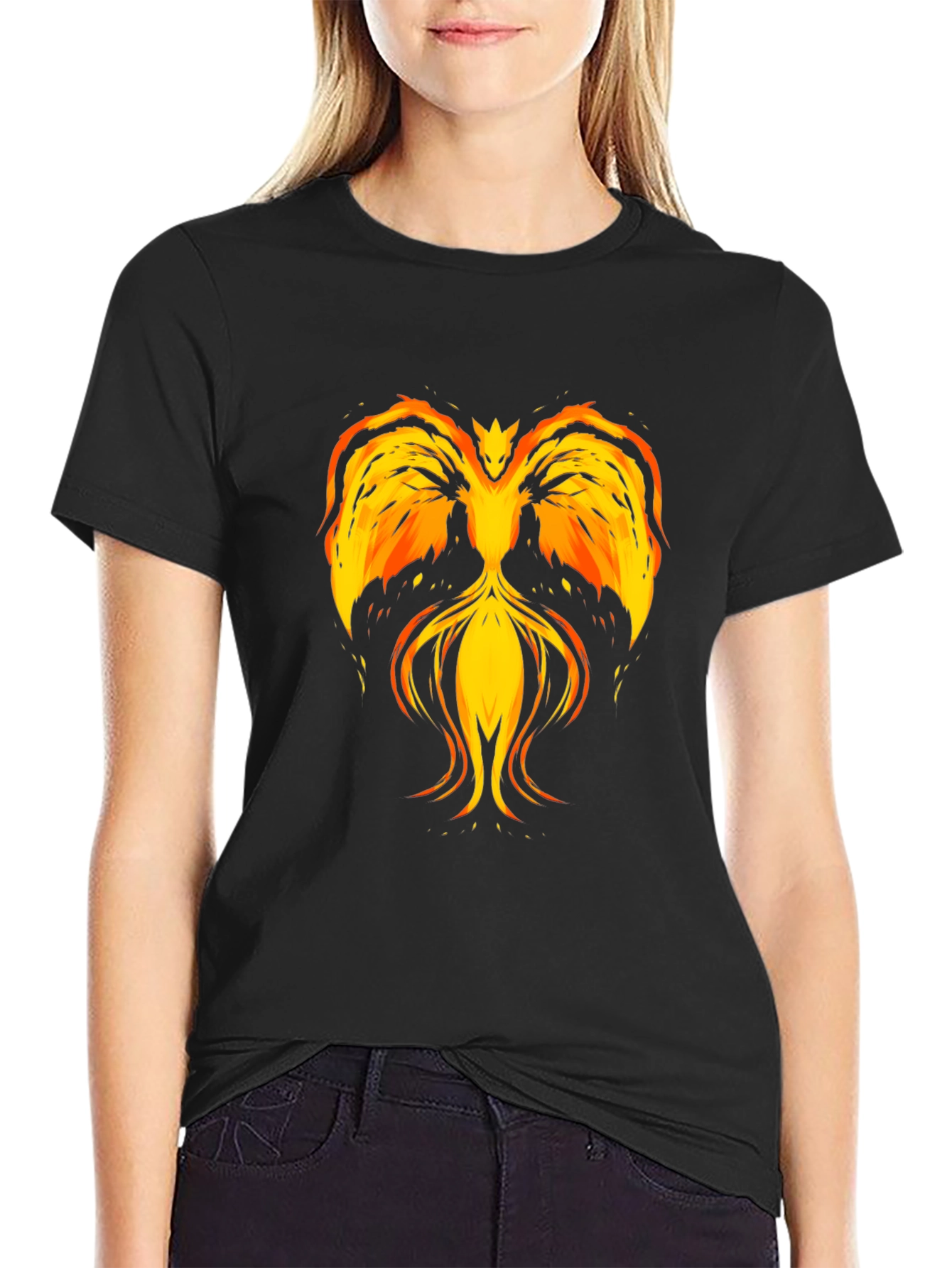 Fiery Phoenix Graphic T-Shirt - Black