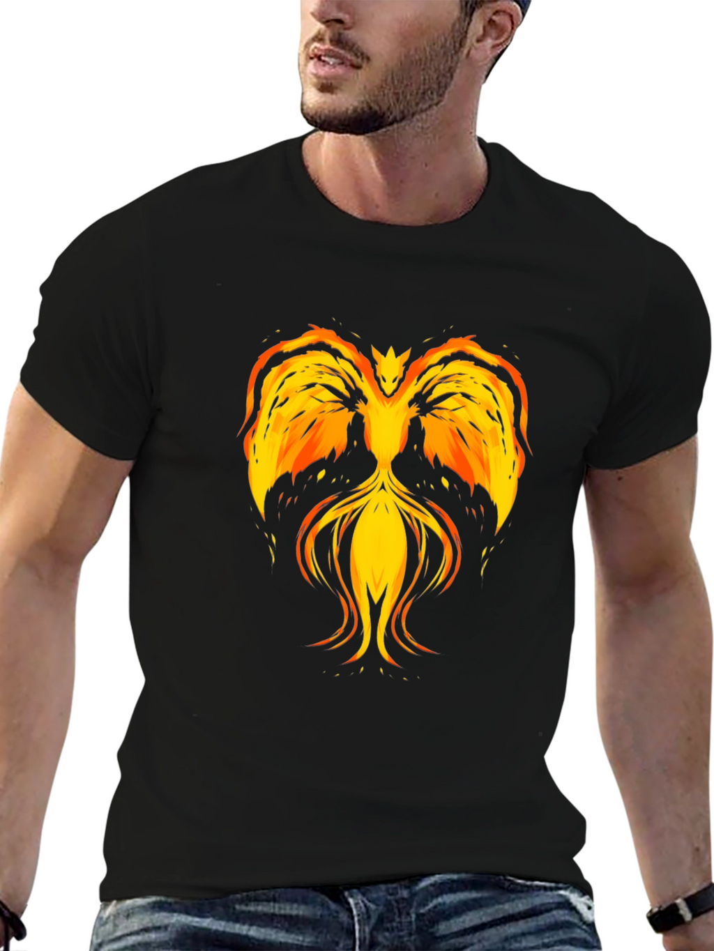 Fiery Phoenix Graphic T-Shirt - Black