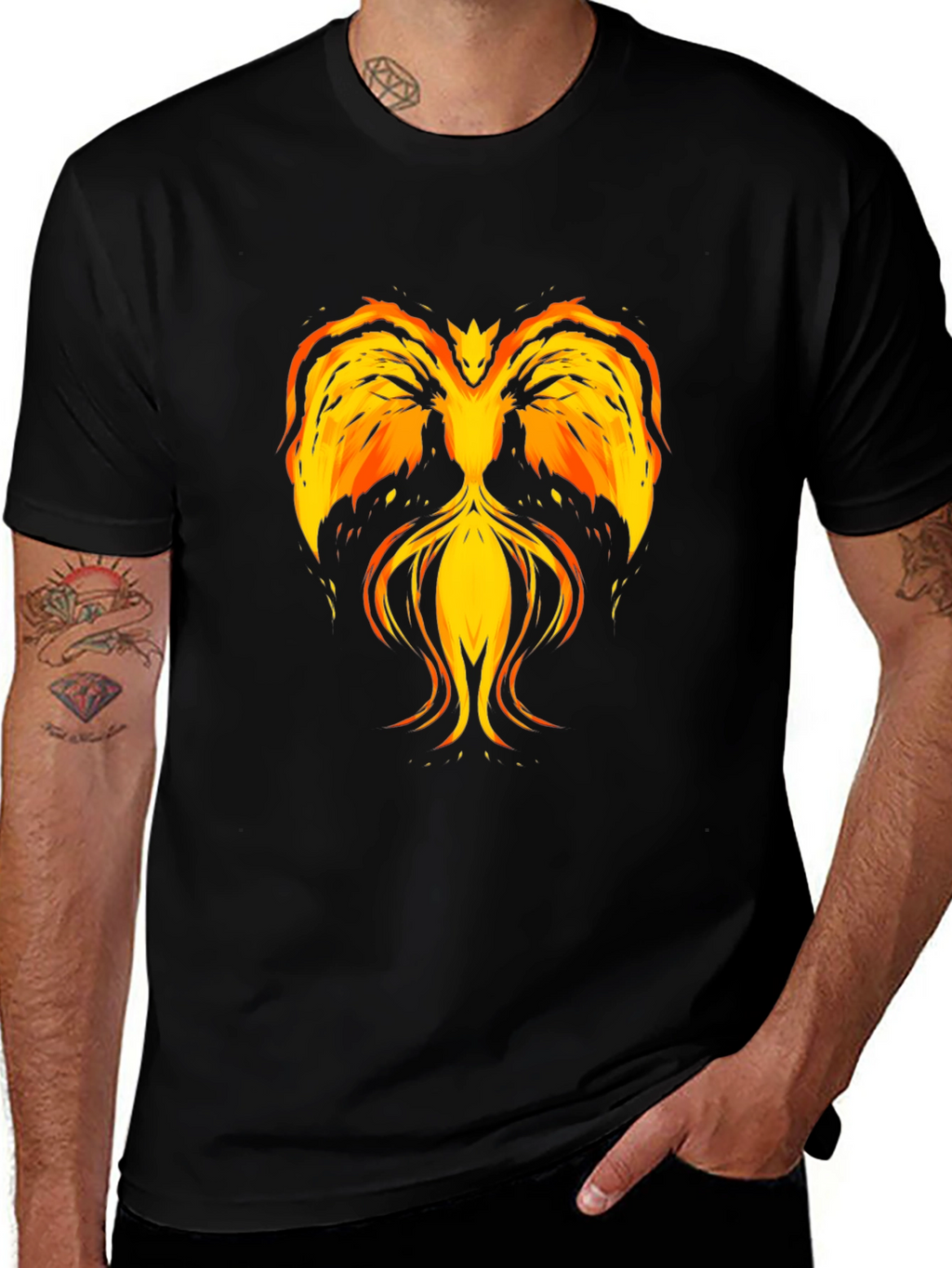 Fiery Phoenix Graphic T-Shirt - Black