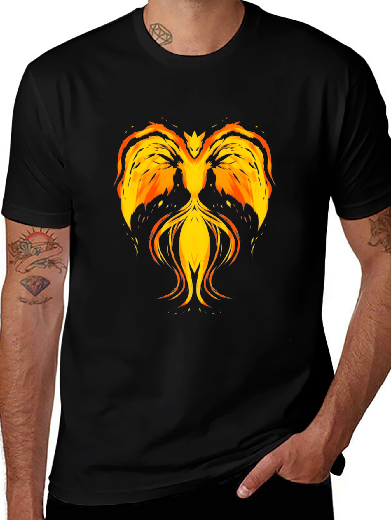 Fiery Phoenix Graphic T-Shirt - Black
