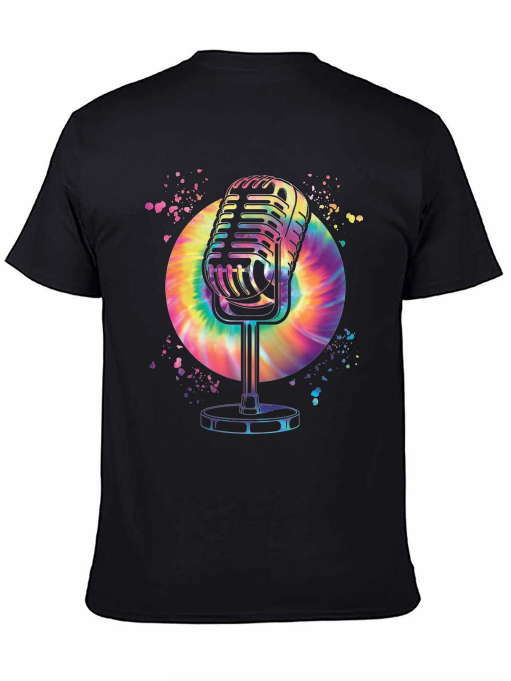 Retro Microphone Graphic T-Shirt - Black