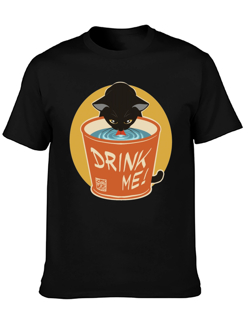 Black Cat Drink Me Graphic T-Shirt