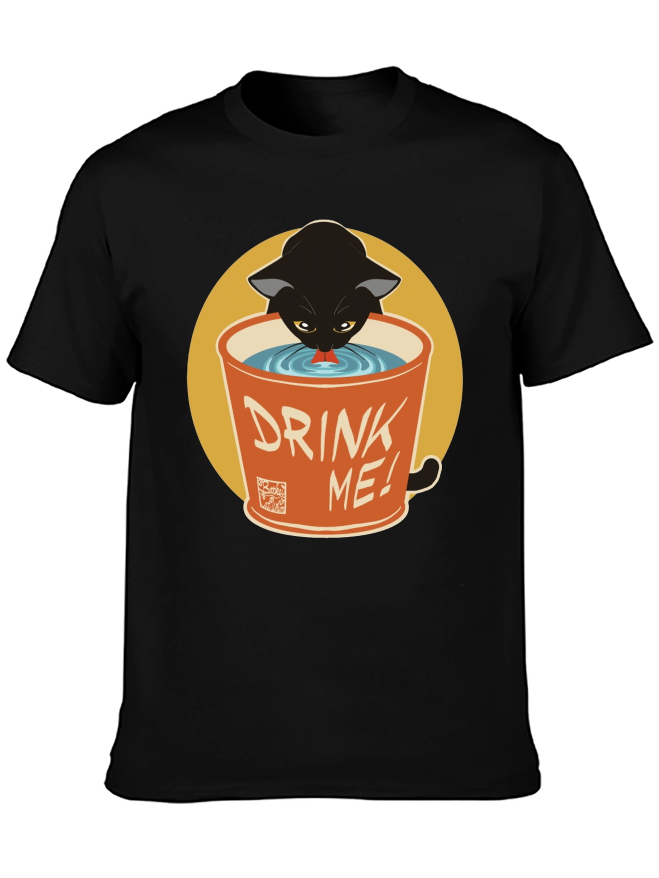 Black Cat Drink Me Graphic T-Shirt