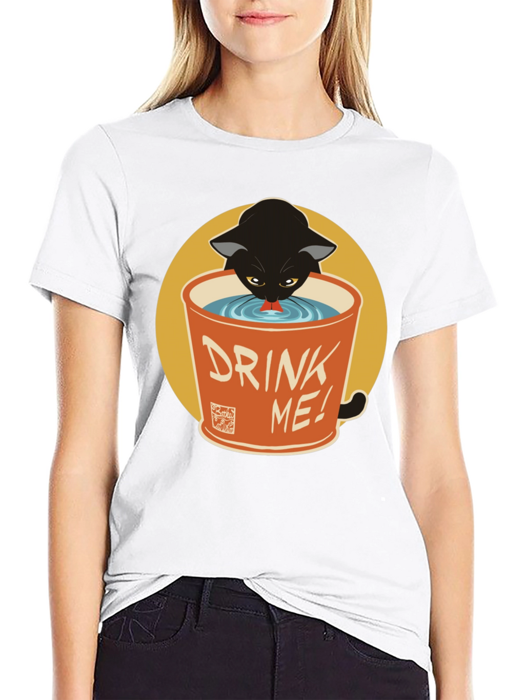 Black Cat Drink Me Graphic T-Shirt
