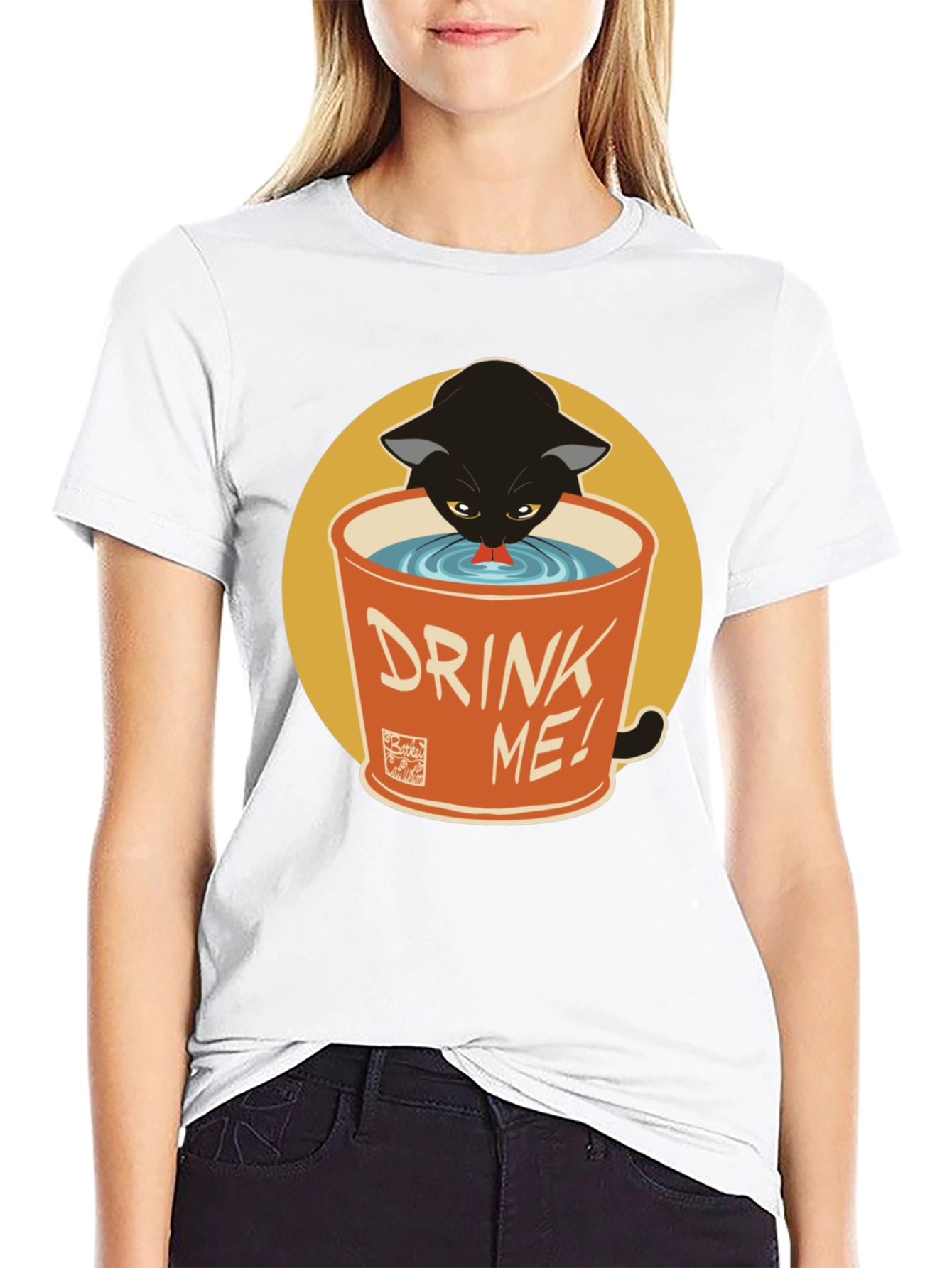 Black Cat Drink Me Graphic T-Shirt