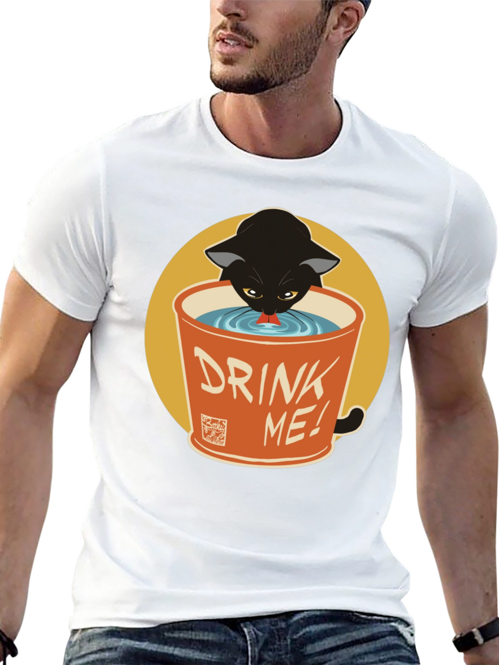 Black Cat Drink Me Graphic T-Shirt