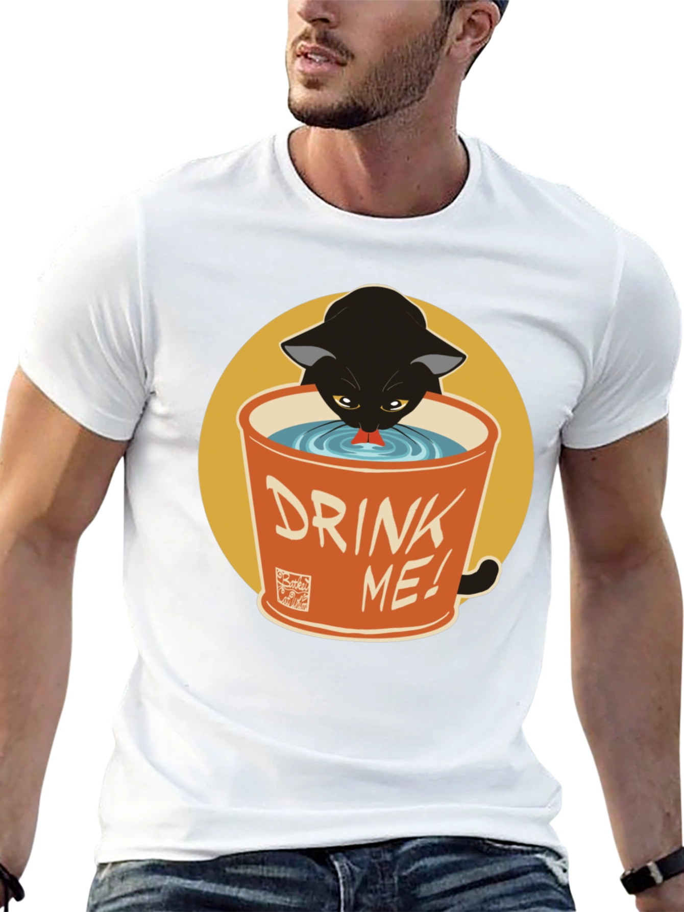 Black Cat Drink Me Graphic T-Shirt