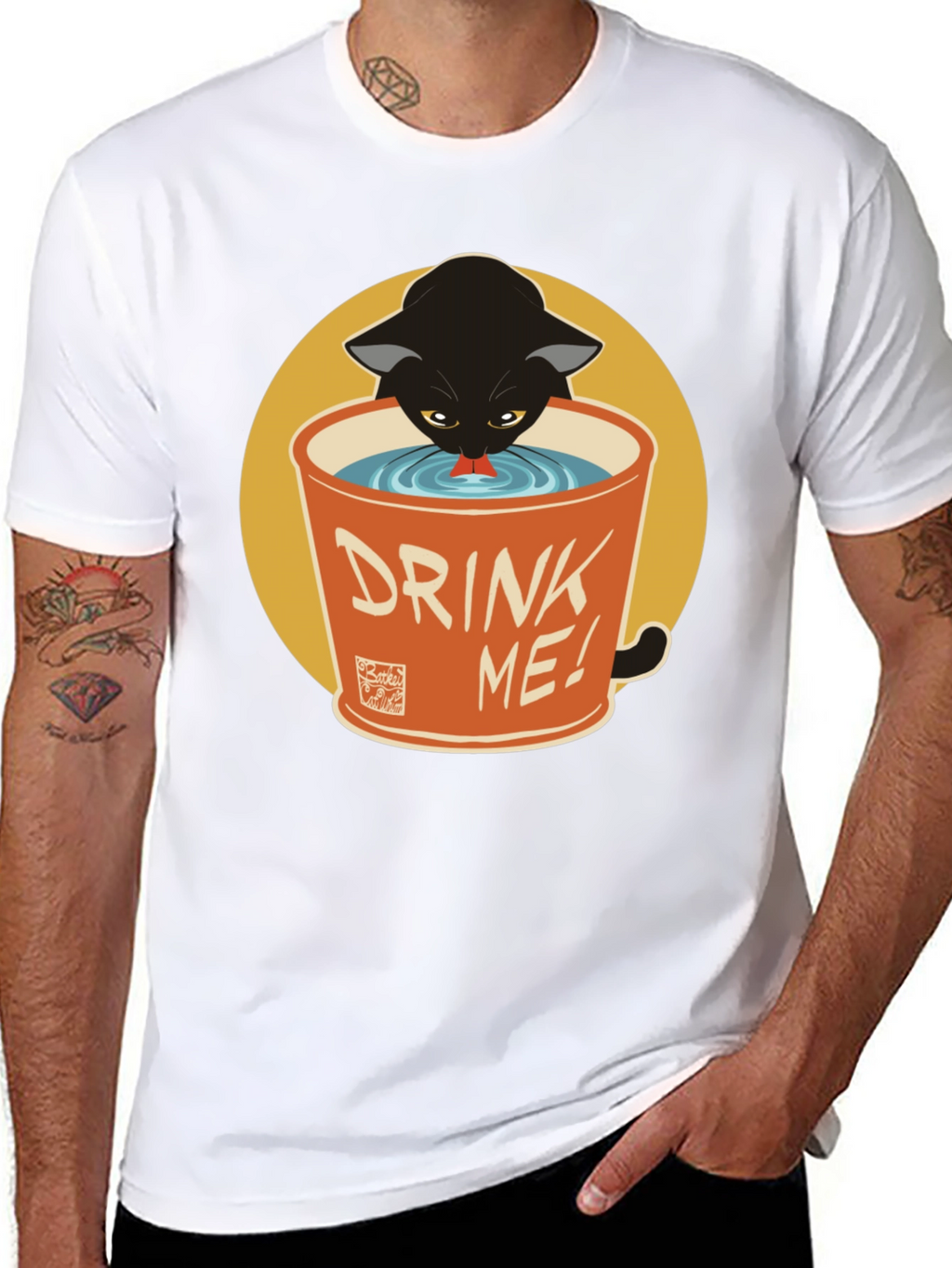 Black Cat Drink Me Graphic T-Shirt