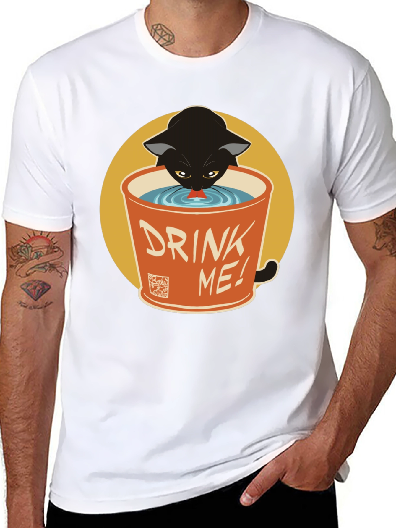 Black Cat Drink Me Graphic T-Shirt