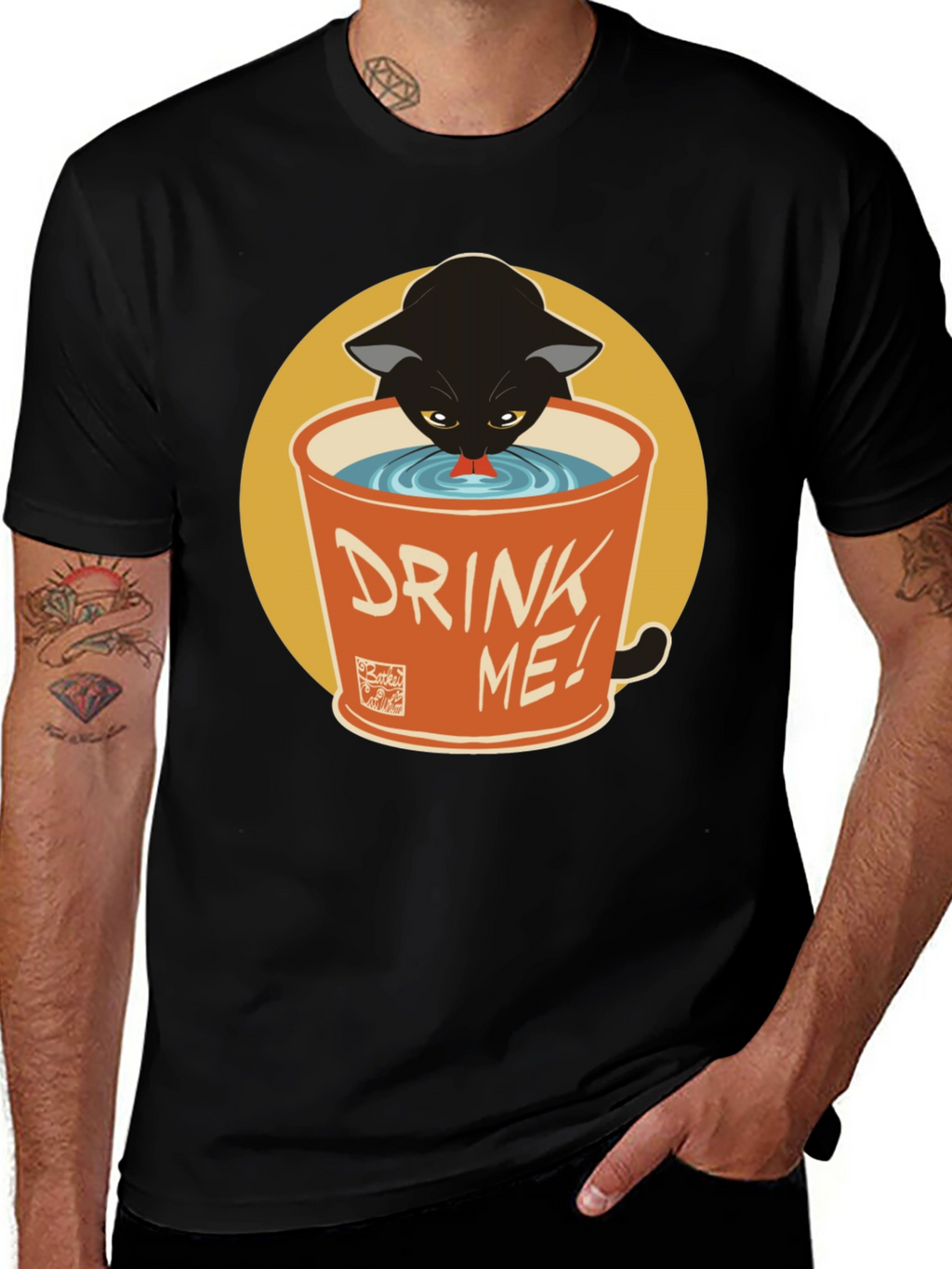 Black Cat Drink Me Graphic T-Shirt