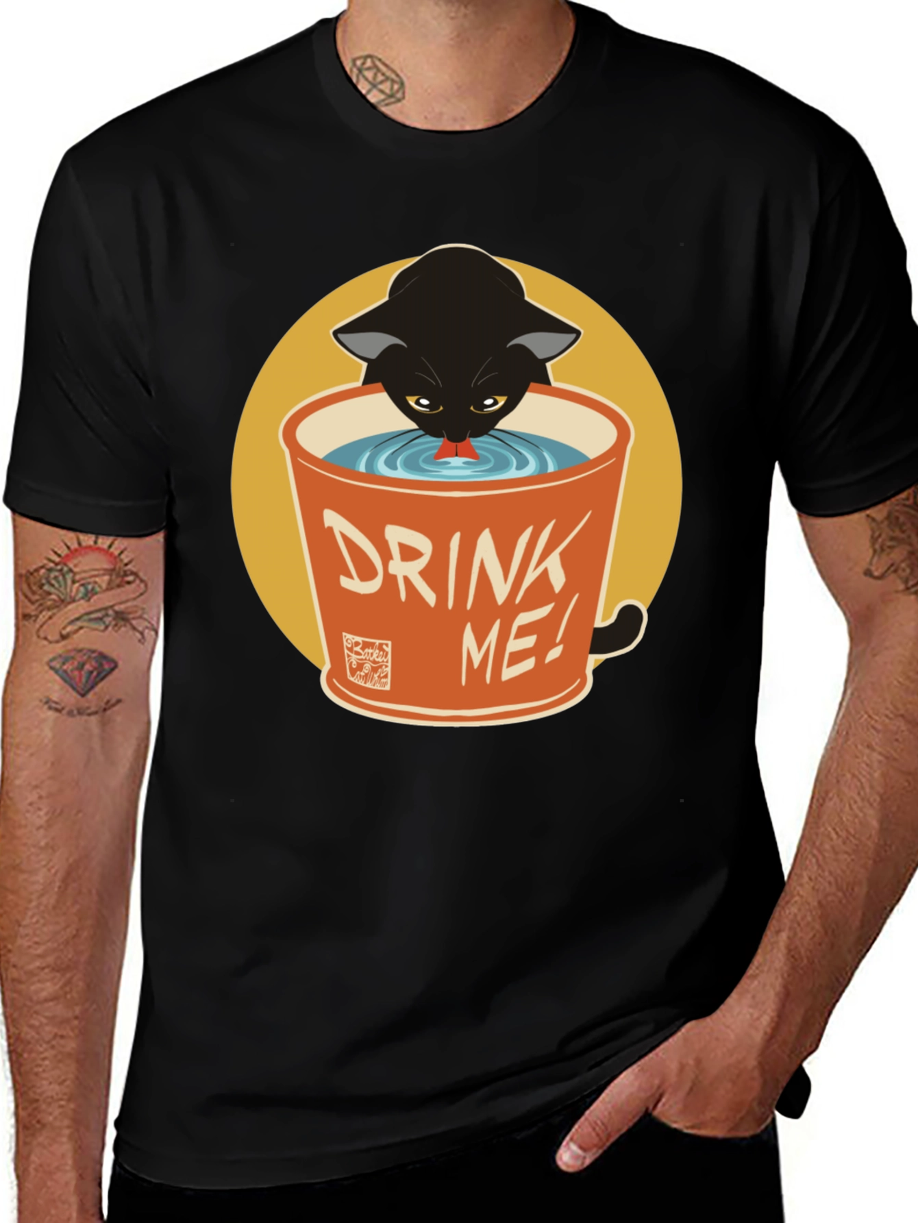 Black Cat Drink Me Graphic T-Shirt