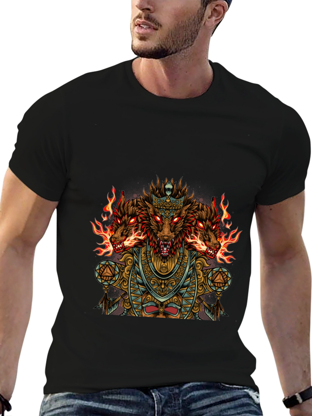 Three-Headed Dog Graphic Black T-Shirt