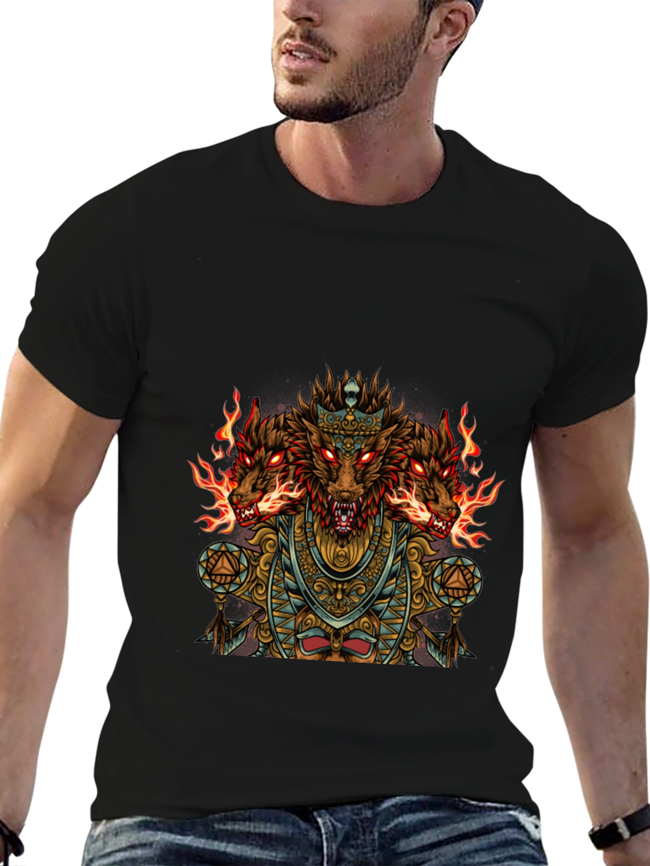Three-Headed Dog Graphic Black T-Shirt