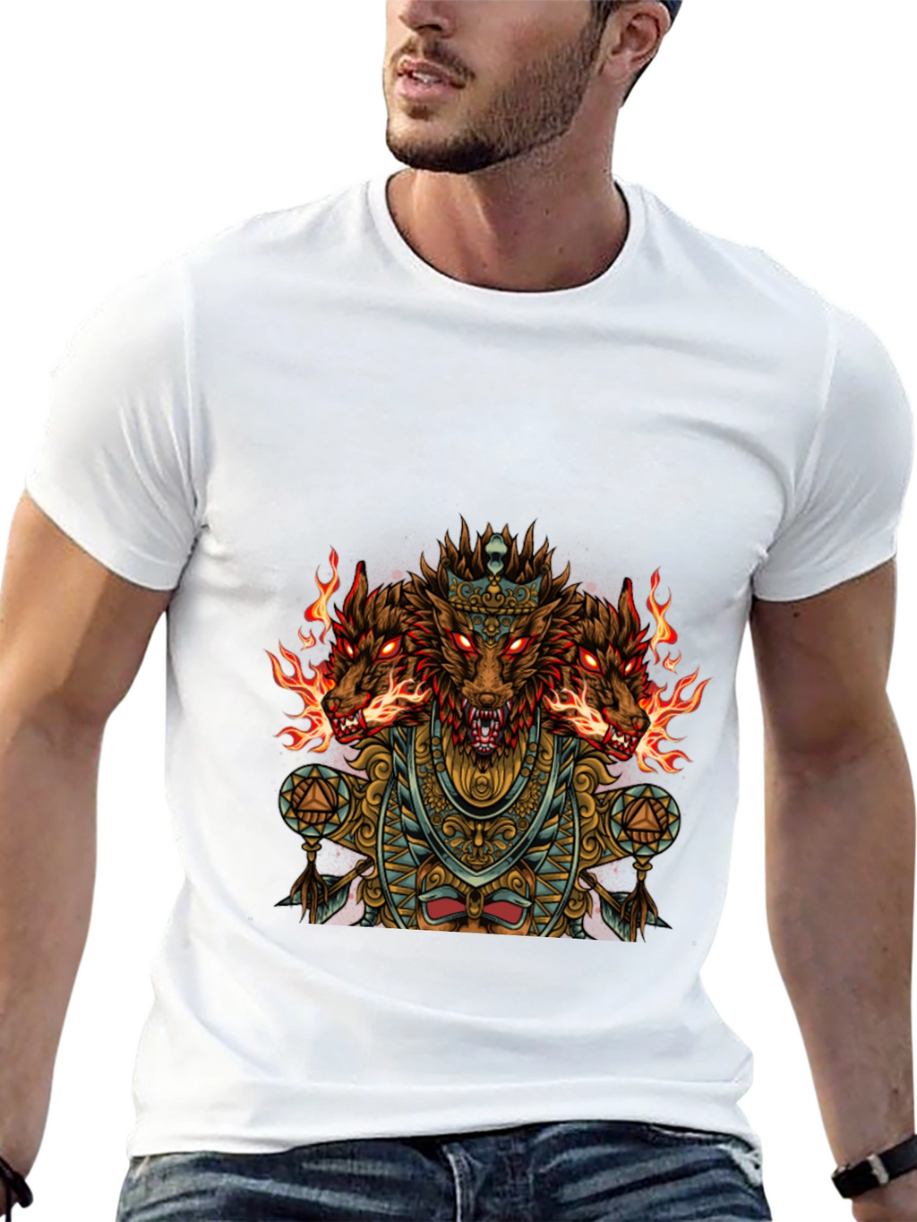Three-Headed Dog Graphic Black T-Shirt