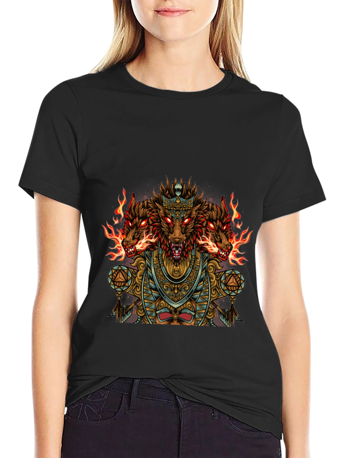 Three-Headed Dog Graphic Black T-Shirt
