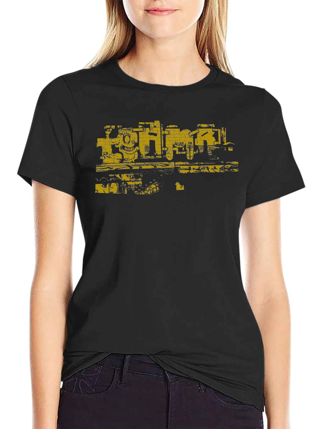 Graphic Tee: Graffiti Wall Art Print - Black