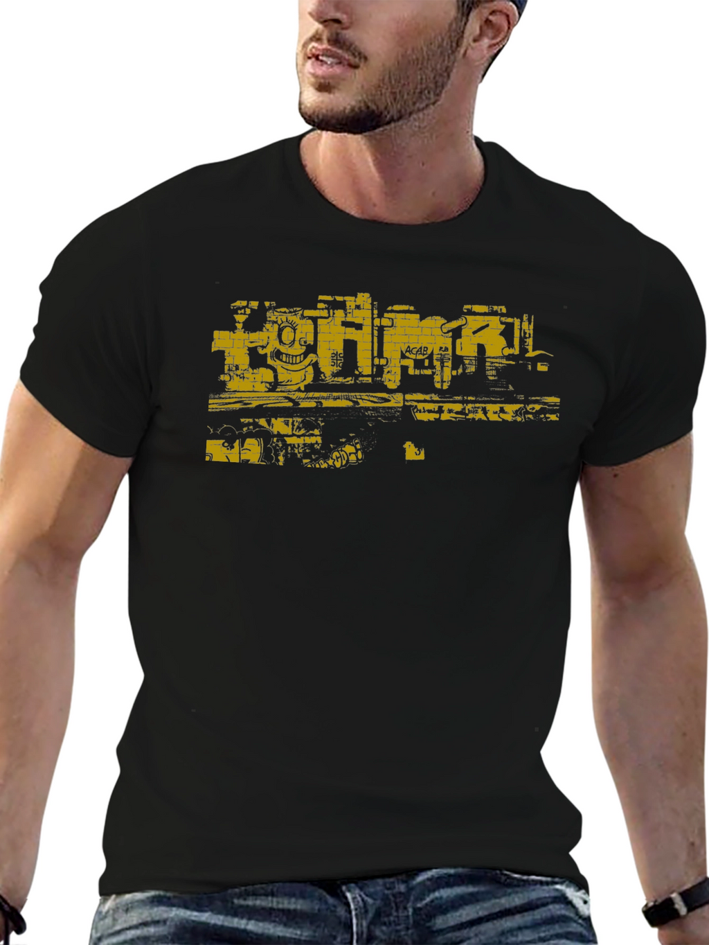 Graphic Tee: Graffiti Wall Art Print - Black