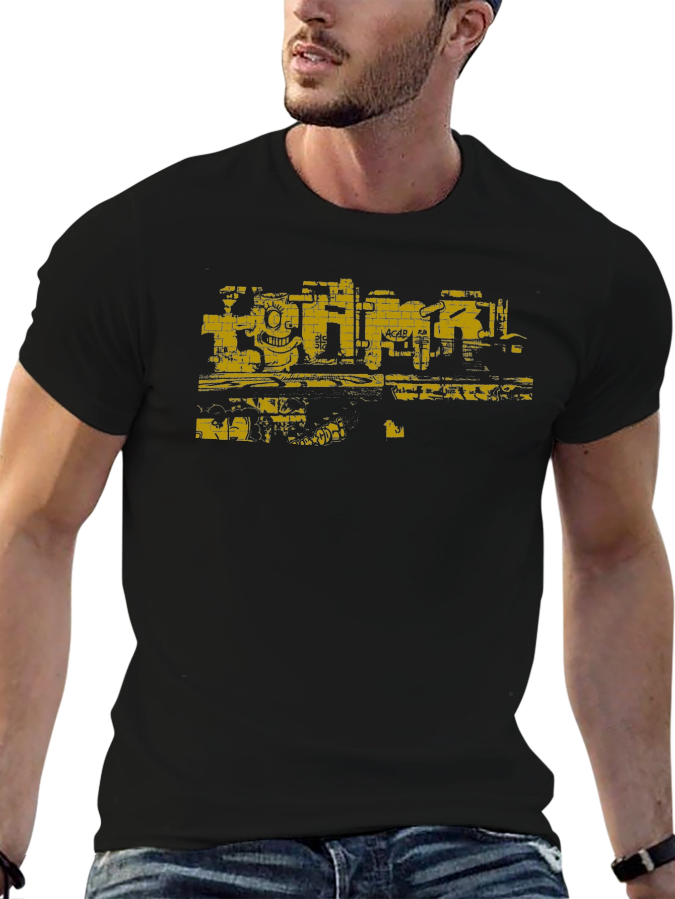 Graphic Tee: Graffiti Wall Art Print - Black