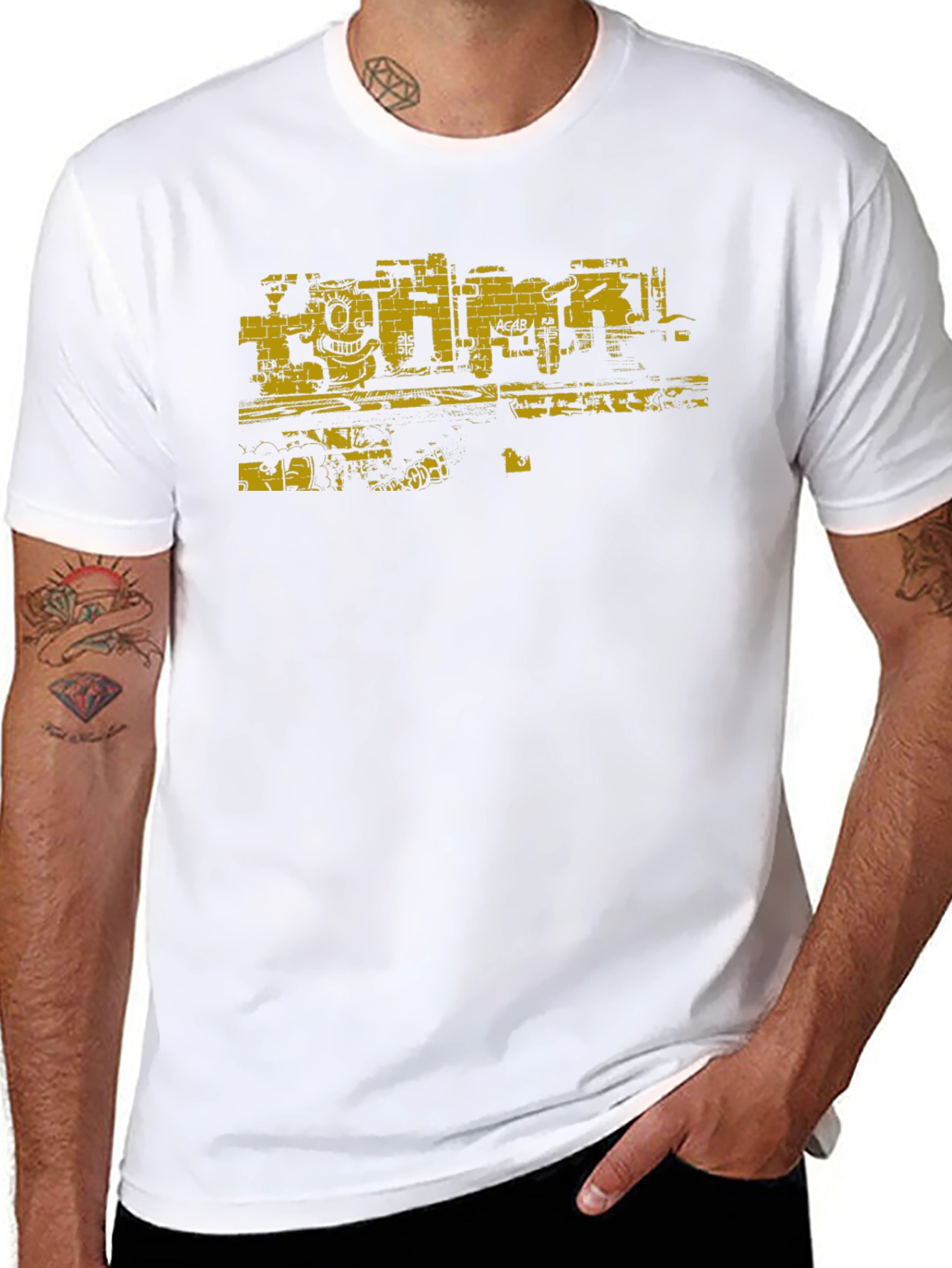 Graphic Tee: Graffiti Wall Art Print - Black