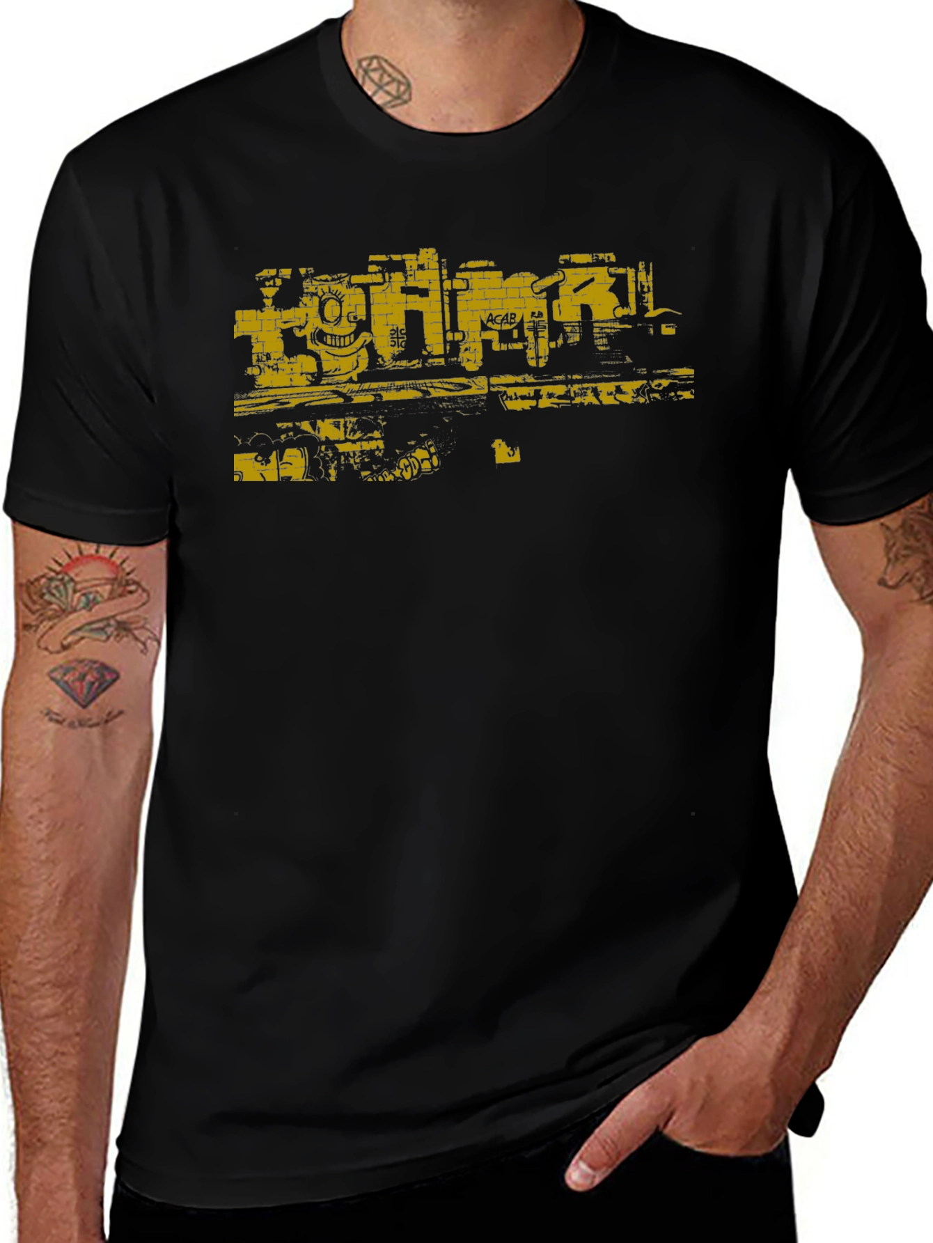Graphic Tee: Graffiti Wall Art Print - Black