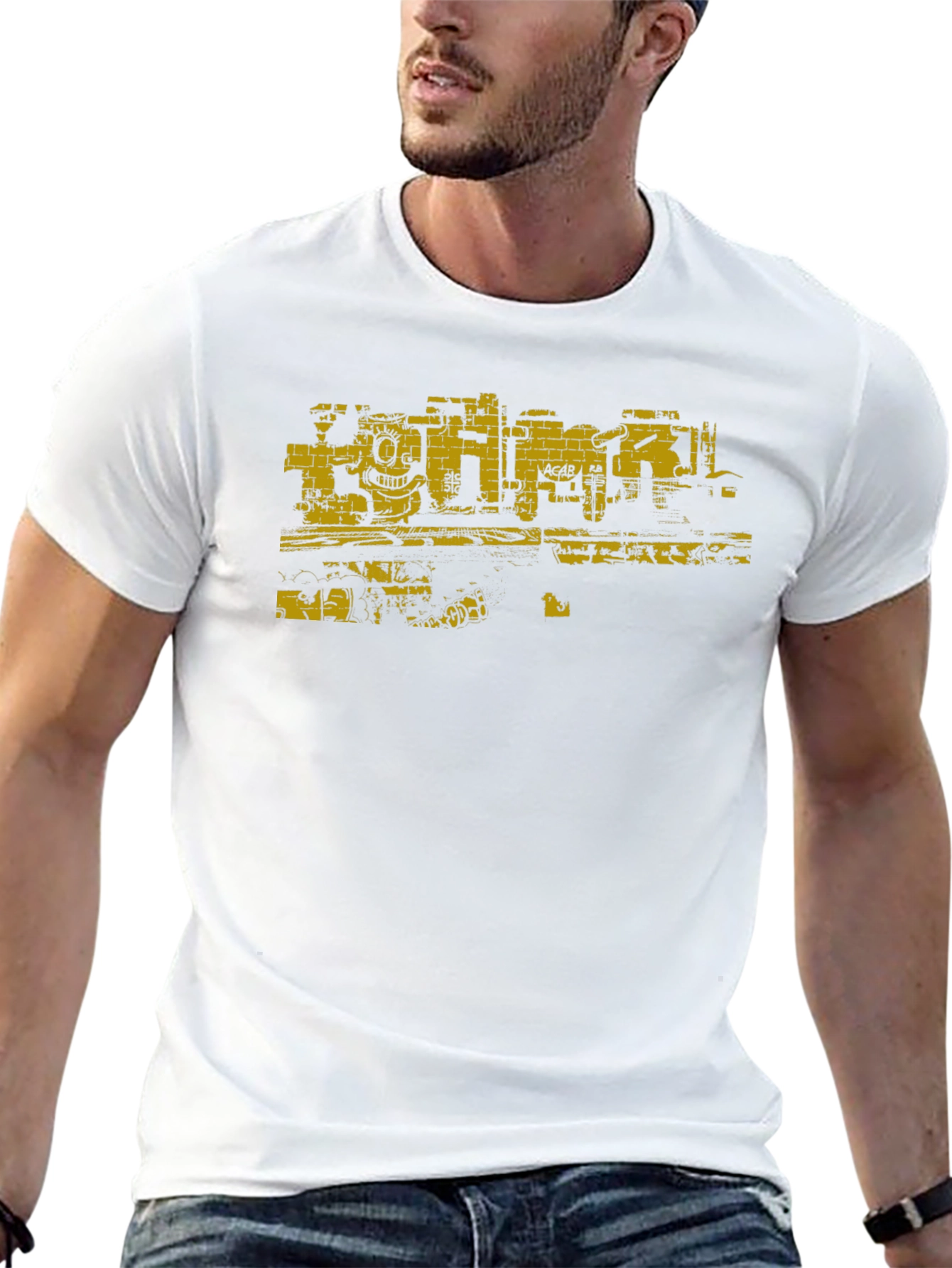 Graphic Tee: Graffiti Wall Art Print - Black