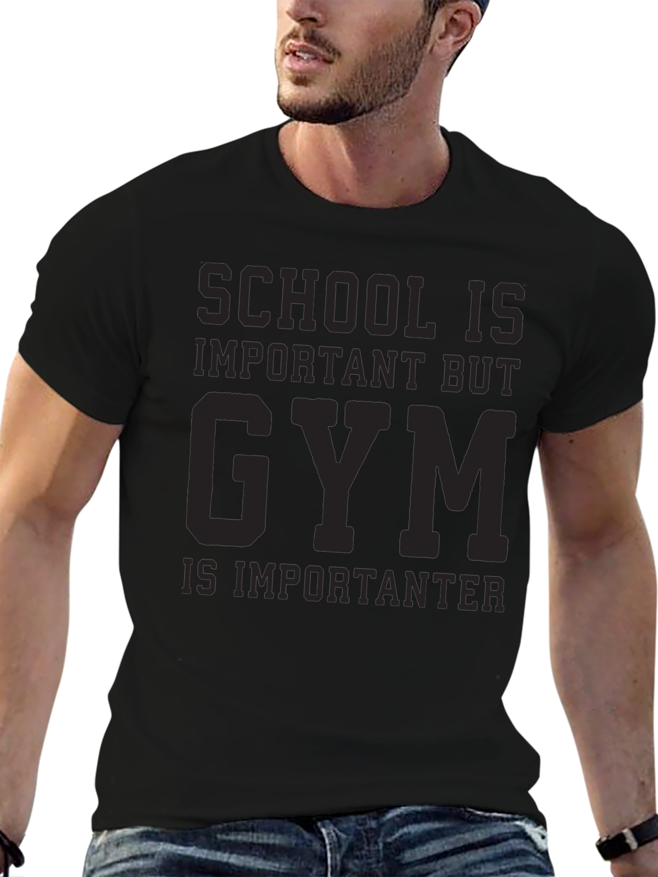 Gym is Importanter Black Graphic Tee