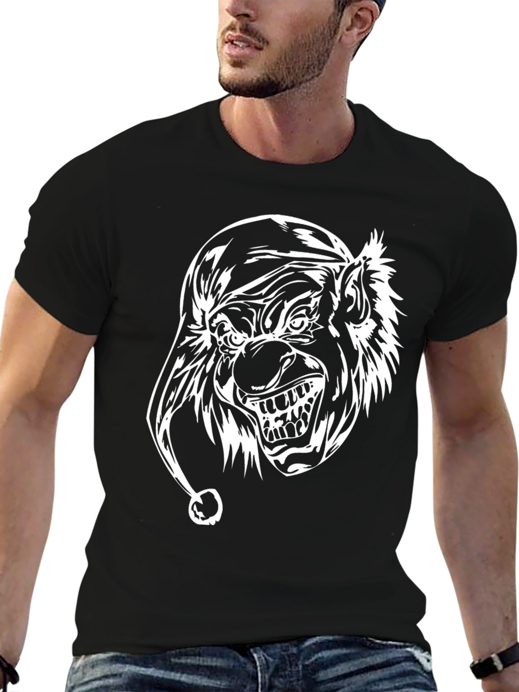 Mens Black T-Shirt with White Clown Graphic
