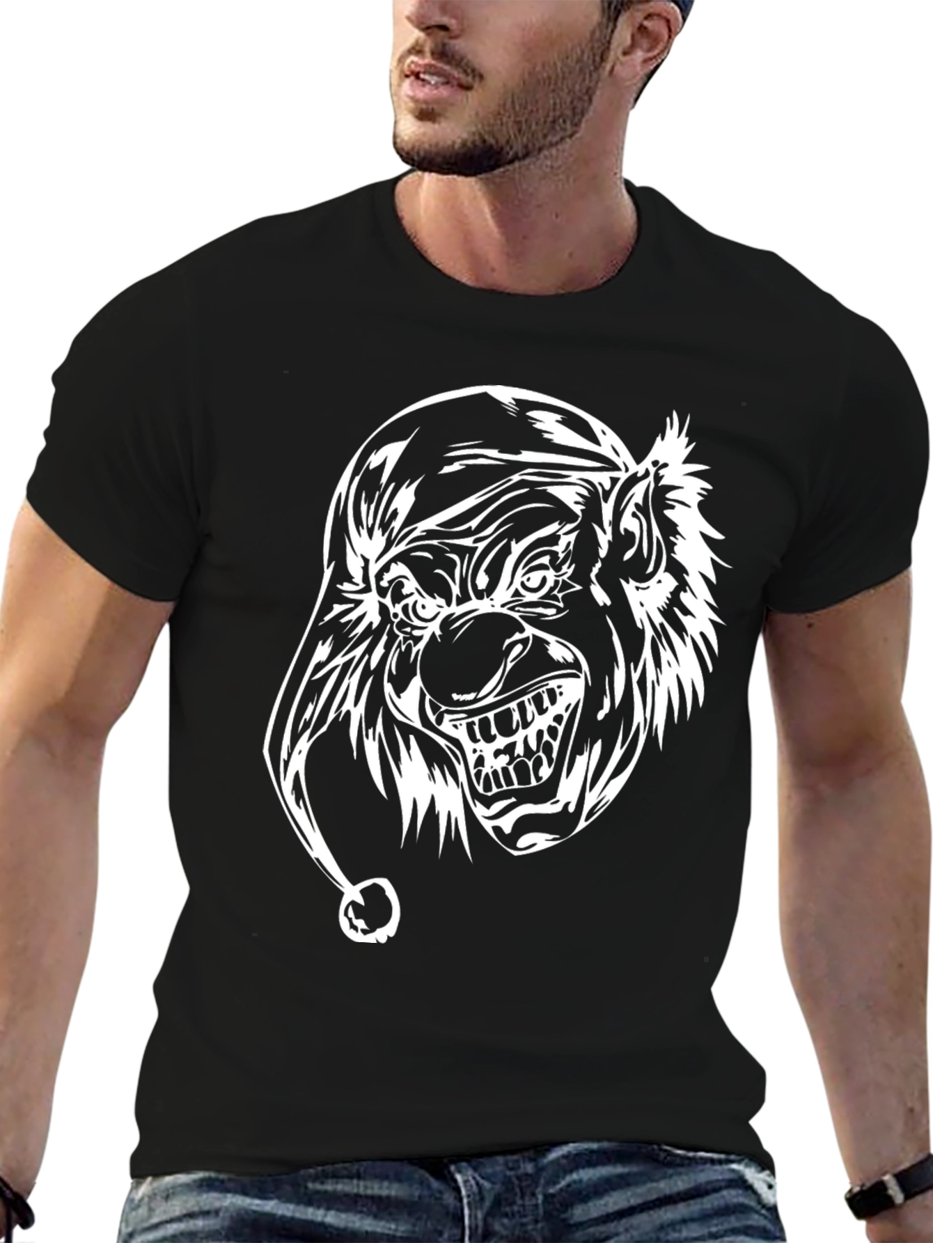 Mens Black T-Shirt with White Clown Graphic
