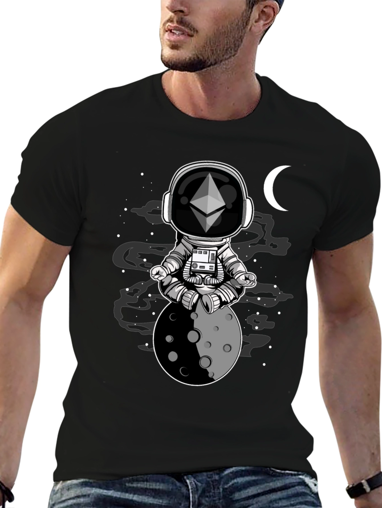 Ethereum Moon Meditation T-Shirt - Space Crypto Tee