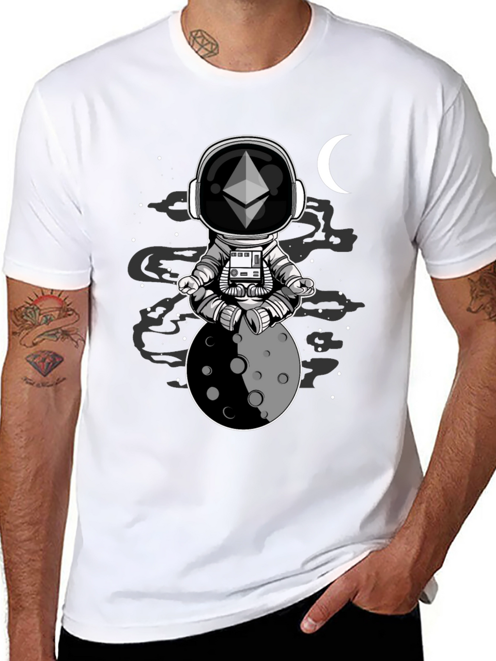 Ethereum Moon Meditation T-Shirt - Space Crypto Tee