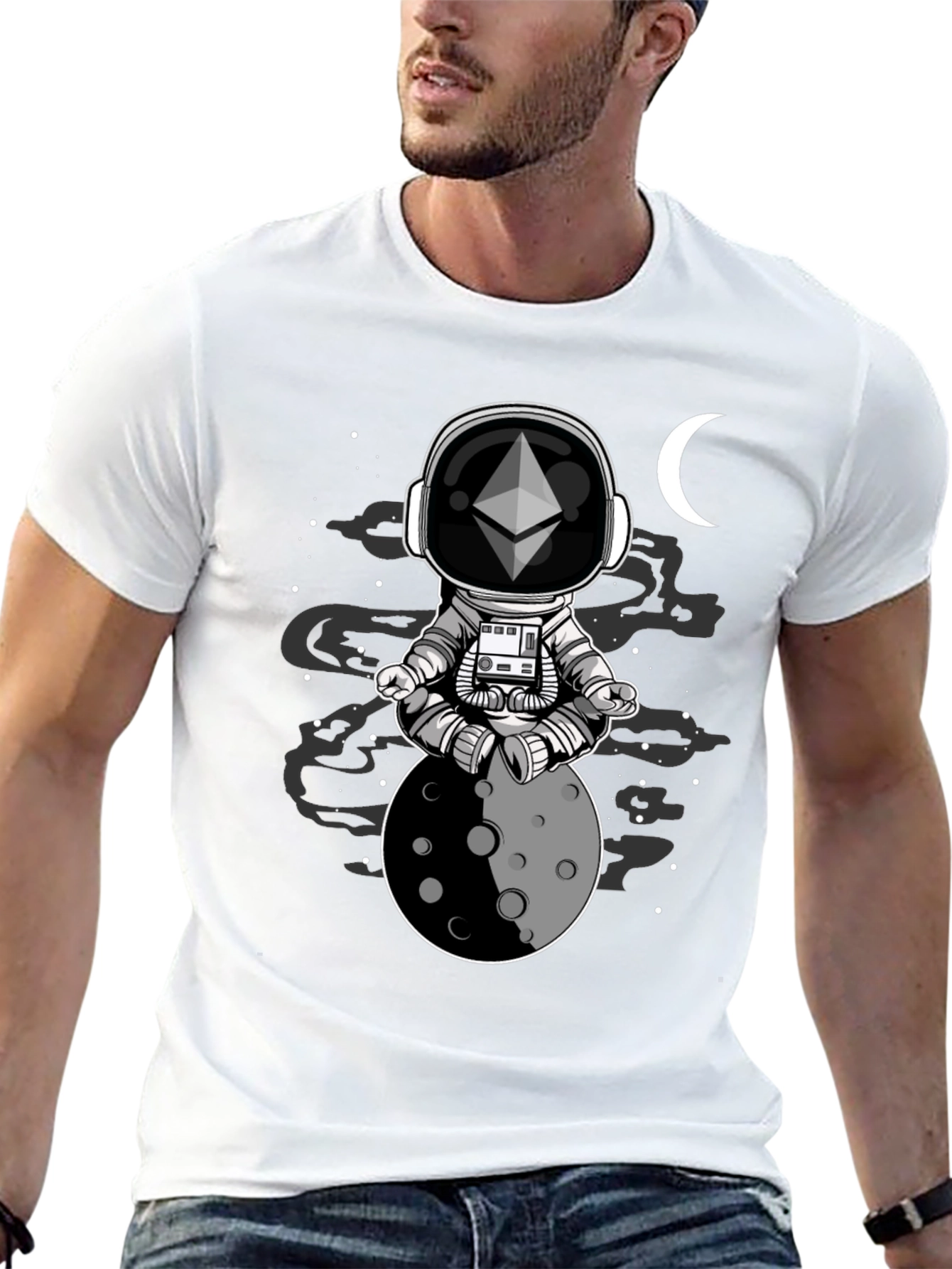 Ethereum Moon Meditation T-Shirt - Space Crypto Tee