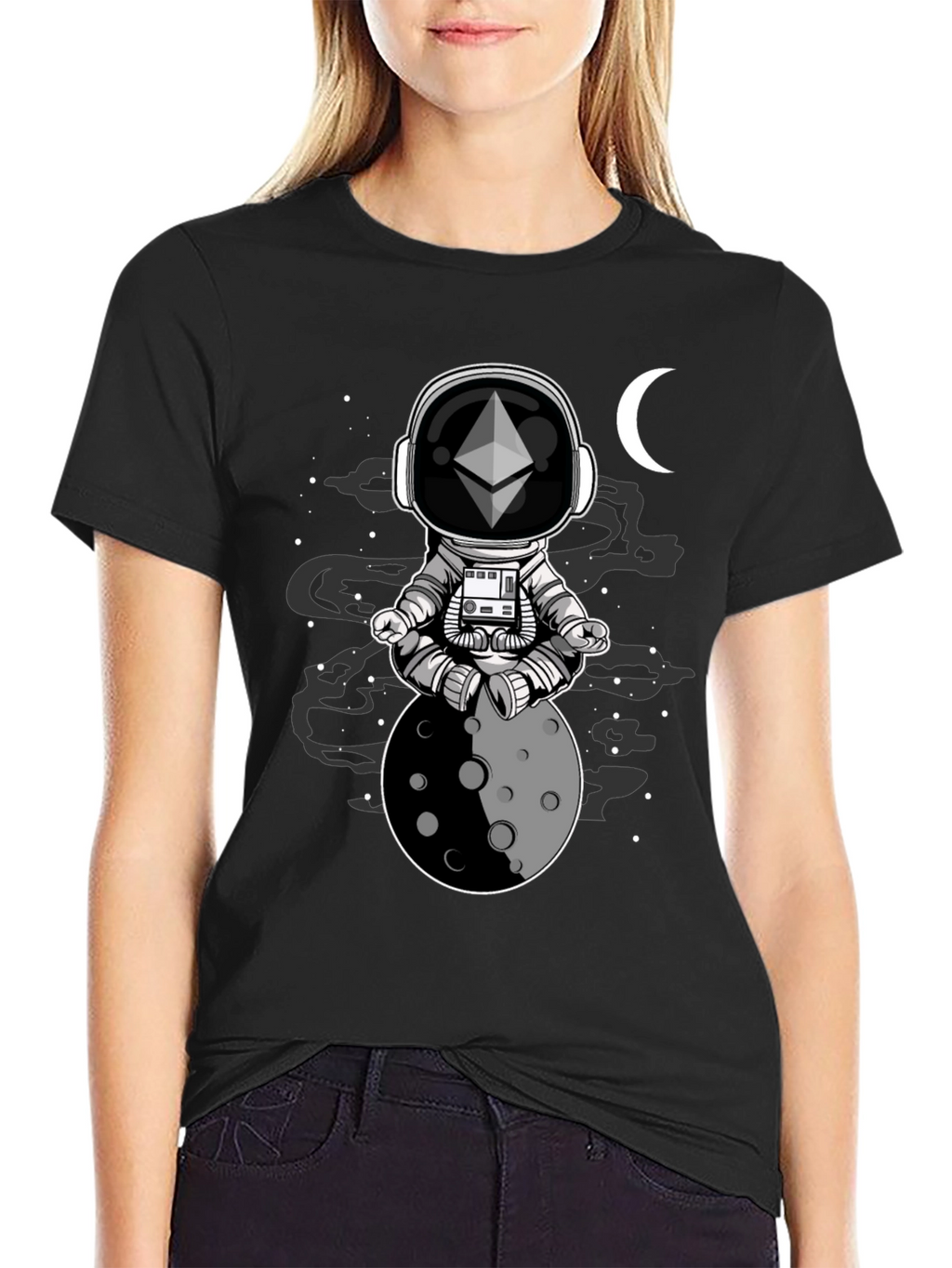 Ethereum Moon Meditation T-Shirt - Space Crypto Tee