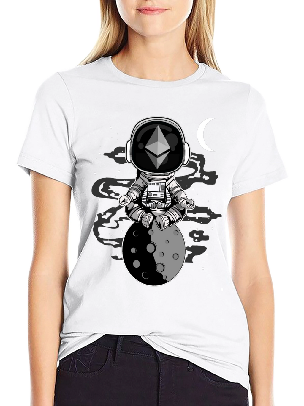 Ethereum Moon Meditation T-Shirt - Space Crypto Tee